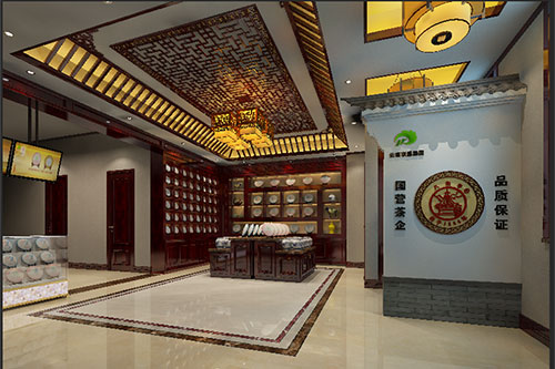 崇明古朴典雅的中式茶叶店大堂设计效果图