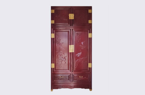 崇明高端中式家居装修深红色纯实木衣柜