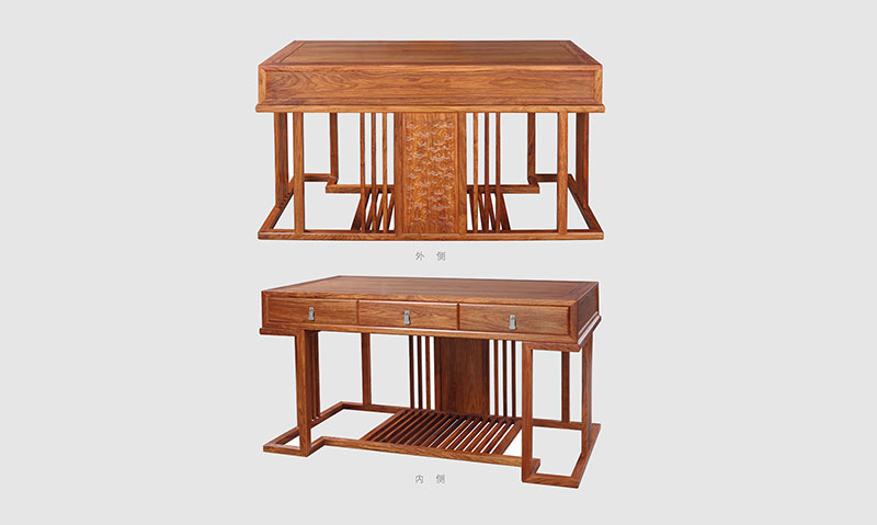 崇明 别墅中式家居书房装修实木书桌效果图