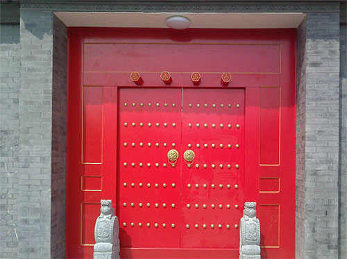 崇明中国传统四合院系列朱红色中式木制大门木作